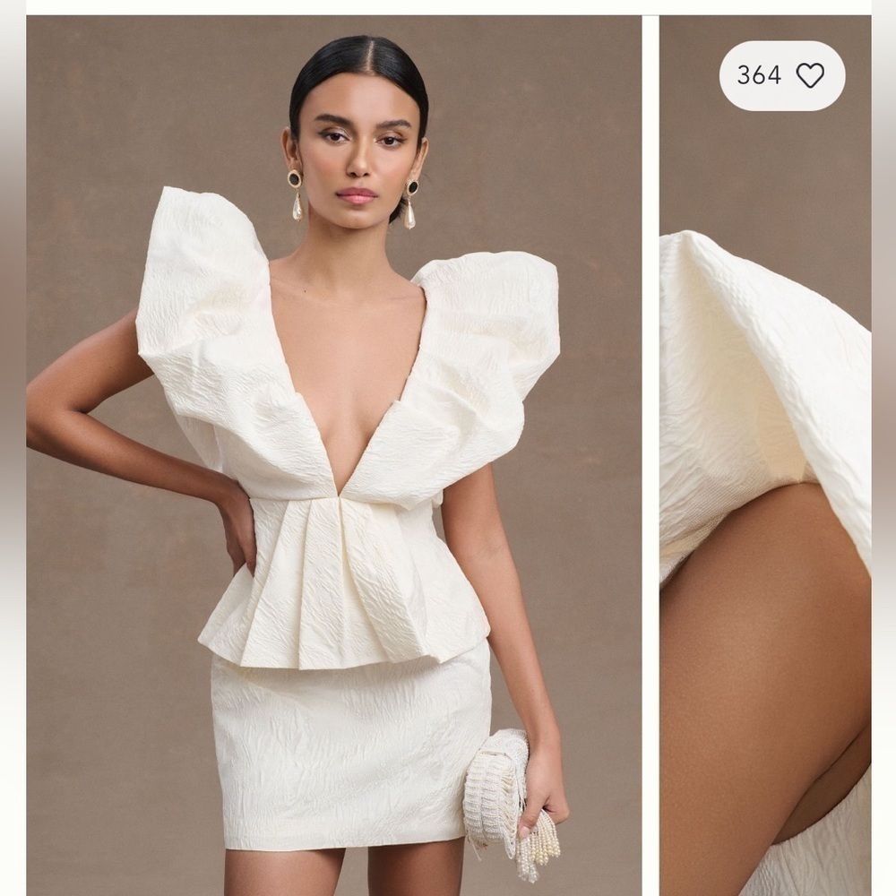 NWT Ronny Kobo Calin Puff-Sleeve Peplum Ivory Mini Dress Anthropologie fits 4 8